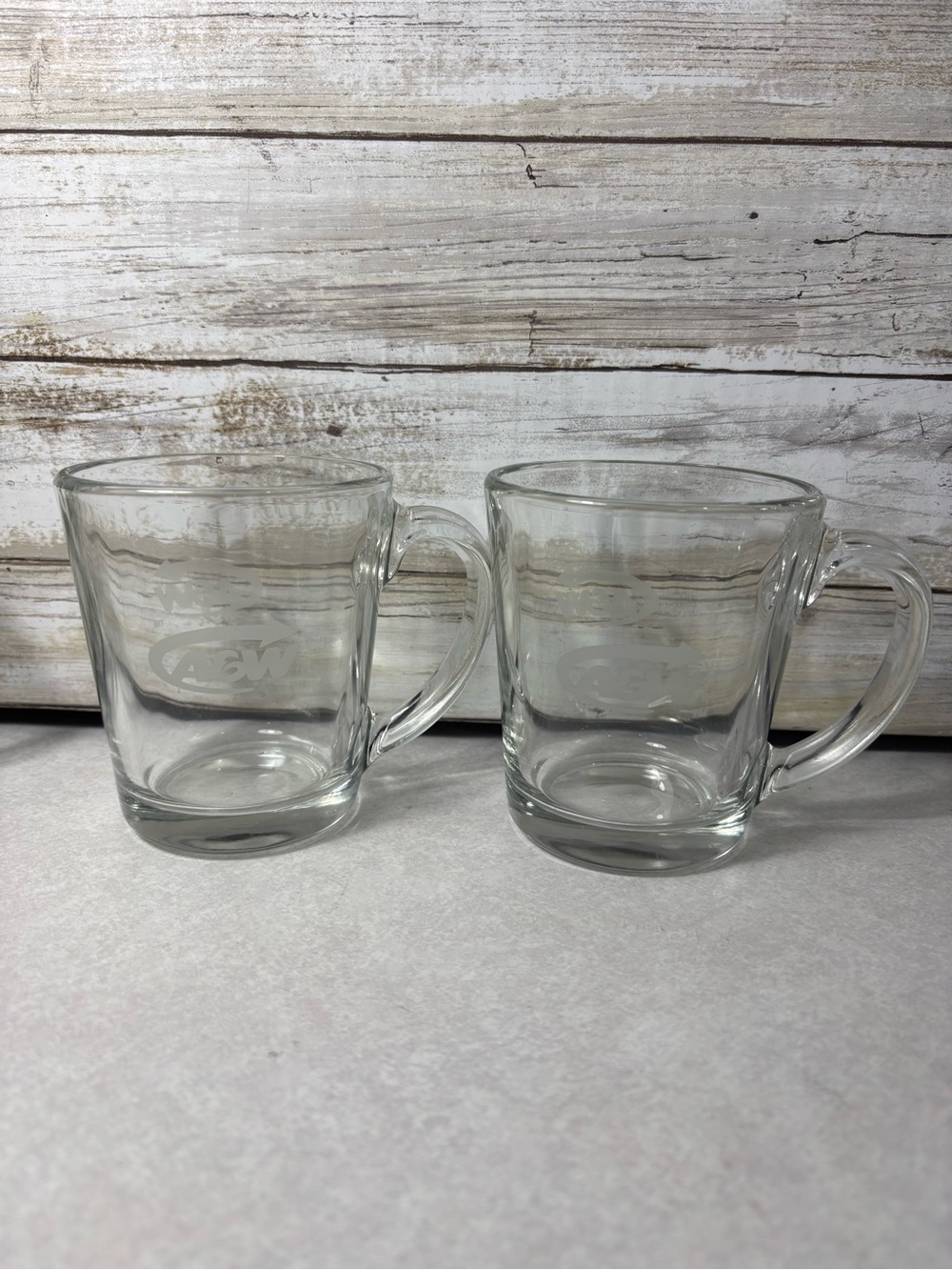 Set of 2 Libbey glass mugs etched A&W logo